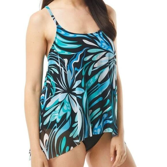 862 Coco Reef Women's Cassis Swirl Mesh Bra Sized Layer Tankini Top BLUE sz 38C - Picture 1 of 2